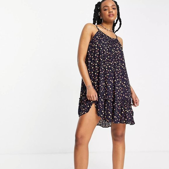 Superdry Daisy Tapeze Swing Spaghetti Straps Floral Beach Dress Navy 8 - Picture 4 of 11